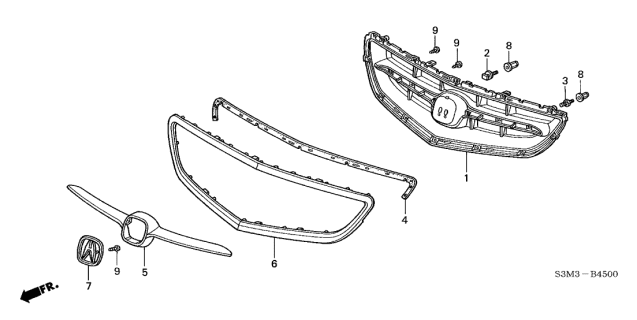 2003 Acura CL Front Grille Molding (Nighthawk Black Pearl) Diagram for 75120-S3M-A10ZB