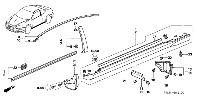 2004 Acura RSX Passenger Side Sill Garnish Assembly Diagram for 71800-S6M-000