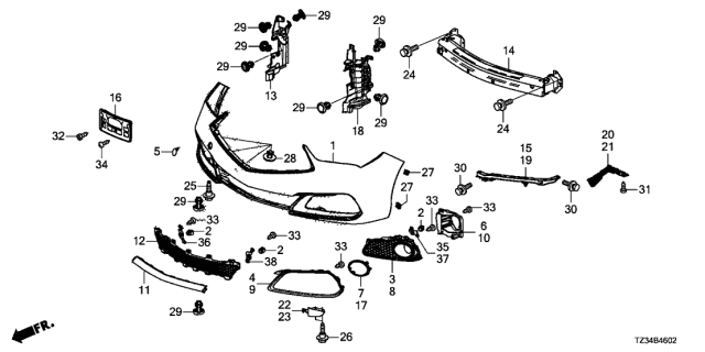 2020 Acura TLX Front Bumper Beam Complete Diagram for 71130-TZ3-A00