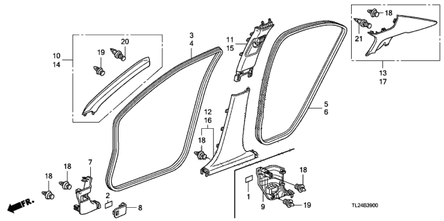 2011 Acura TSX Seal, Right Front Door Opening (Premium Ivory) Diagram for 72315-TL0-003ZC