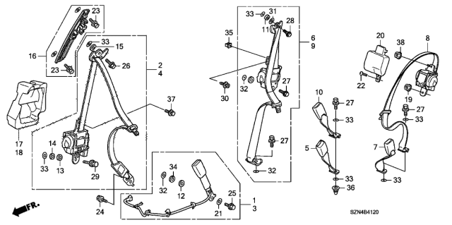 2010 Acura ZDX Seat Belts Diagram