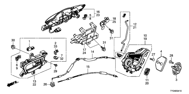 2018 Acura RLX Rear Door Locks - Outer Handle Diagram