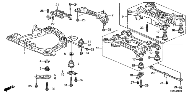 2014 Acura TL Rubber, Rear Sub-Frame Mounting (Lower) Diagram for 50360-TK5-A02