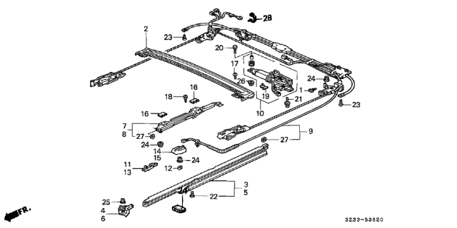 2000 Acura RL 4 Door RL (NAVIGATION) KA 4AT Roof Slide Components Diagram