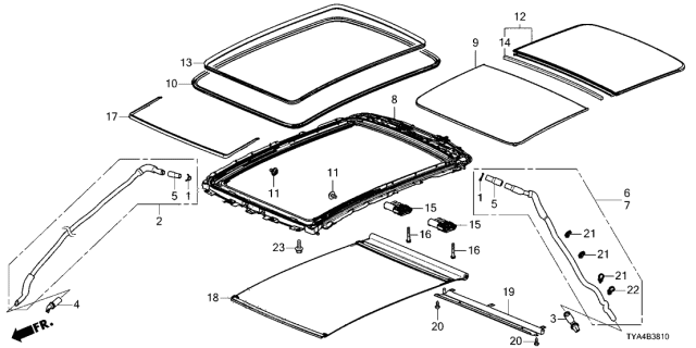 2022 Acura MDX Sunroof Frame Assembly Diagram for 70100-TYA-A01