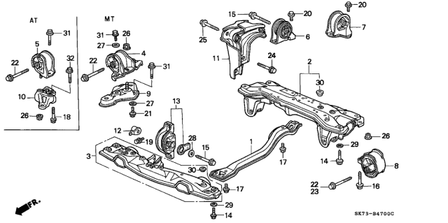 1993 Acura Integra 3 Door RS KL 5MT Engine Mount Diagram
