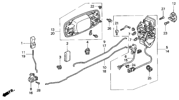 1993 Acura Vigor Left Rear Handle Assembly (Outer) (Granada Black Pearl) Diagram for 72680-SL5-A12ZB