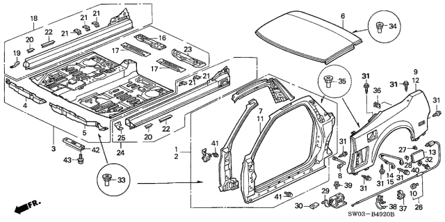 2001 Acura NSX 2 Door NSX KA 6MT Outer Panel Diagram