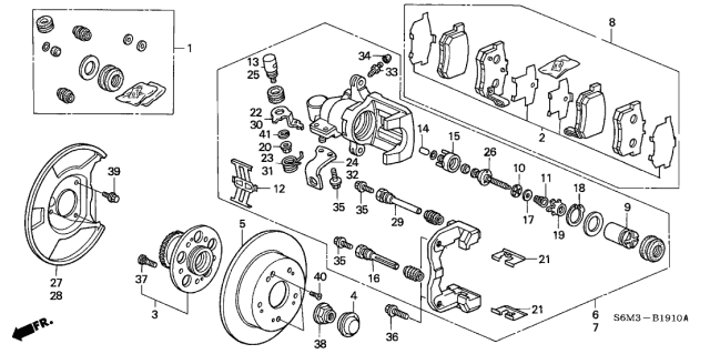 2005 Acura RSX Right Rear (Reman) Caliper Sub-Assembly Diagram for 43018-S5A-J02RM