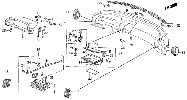 1990 Acura Legend 4 Door L (MOQUETTE) KA 5MT Instrument Upper Diagram