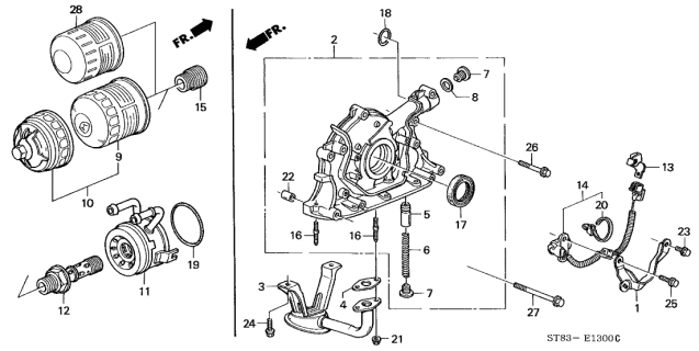 1999 Acura Integra 4 Door GS (LEATHER) KA 4AT Oil Pump - Oil Strainer Diagram