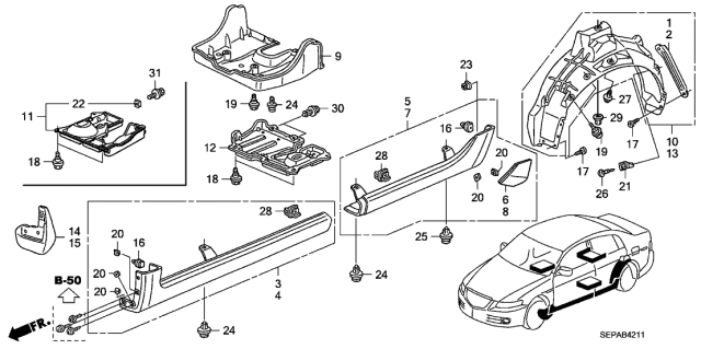 2008 Acura TL 4 Door BASE KA 5AT Protector - Side Sill Garnish Diagram
