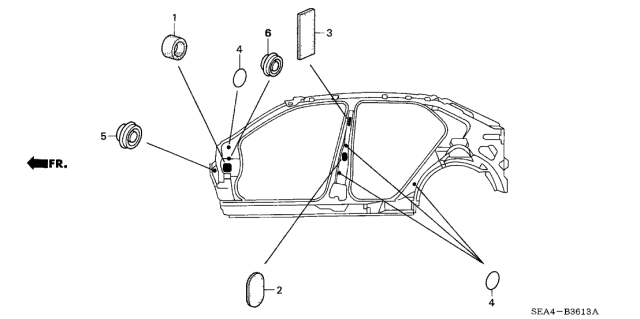 2006 Acura TSX 4 Door TSX (NAVIGATION) KA 6MT Grommet Diagram 2