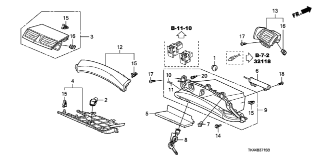 2012 Acura TL 4 Door BASE (SHAWD) KA 6AT Instrument Panel Garnish Diagram 2