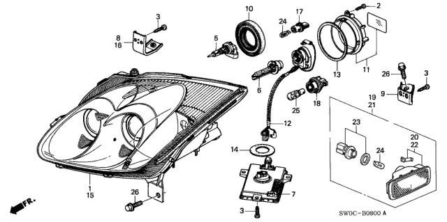 2005 Acura NSX Left Headlamp Assembly Diagram for 33151-SL0-A04