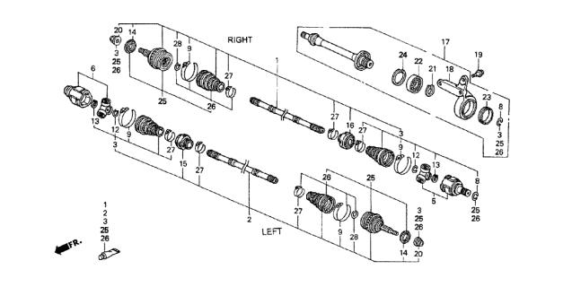 1999 Acura Integra 4 Door GS (LEATHER) KA 4AT Driveshaft Diagram