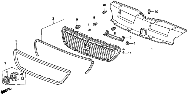 1998 Acura TL 4 Door BAS3.2 KA 4AT Front Grille (V6) Diagram