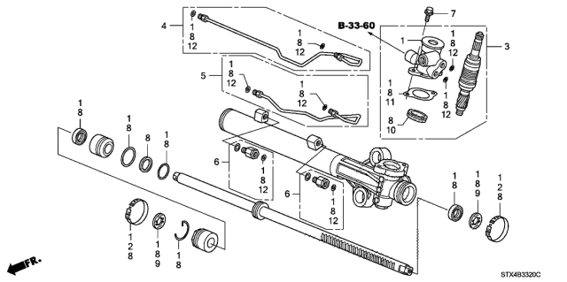 2013 Acura MDX 5 Door TECH (ENTERTAINMENT) KA 6AT P.S. Gear Box Components Diagram