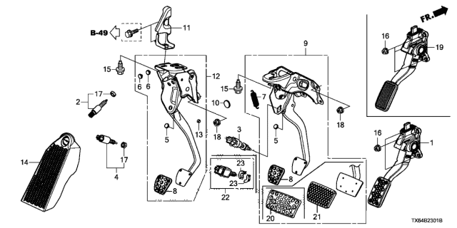 2016 Acura ILX 4 Door TECH (PLUS A-SPEC) KA DCT Pedal Diagram