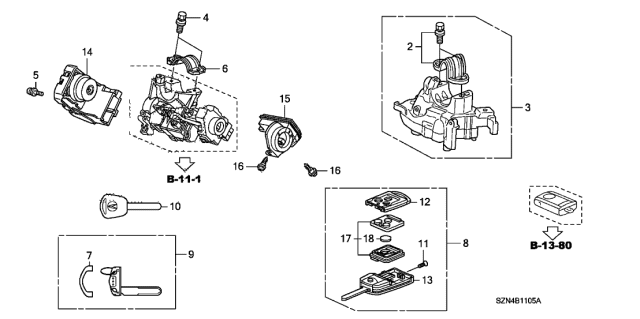 2010 Acura ZDX 5 Door TECH KA 6AT Key Cylinder Components Diagram
