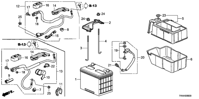 2013 Acura TL Battery Ground Sensor Assembly Diagram for 38920-TK4-A04