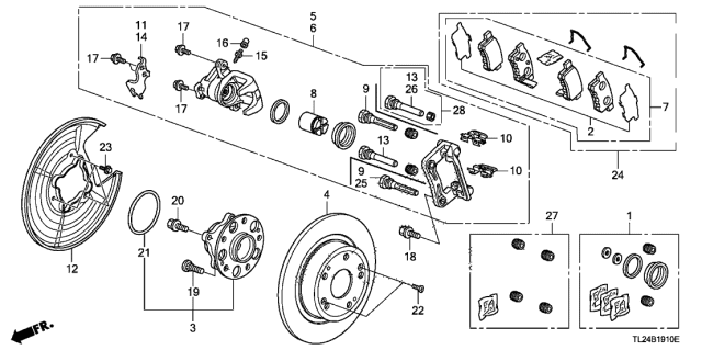 2010 Acura TSX Left Rear Caliper Sub-Assembly Diagram for 43019-TA0-A81