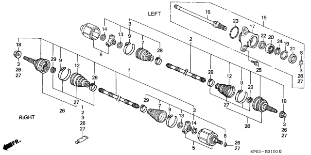 CV Joint Set Diagram for 44014-SP0-C01