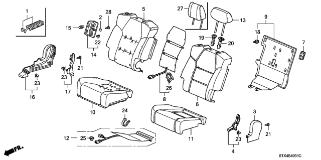 2009 Acura MDX Cover, Passenger Side Middle Seat Reclining (Outer) (Graphite Black) Diagram for 81368-STX-A01ZA