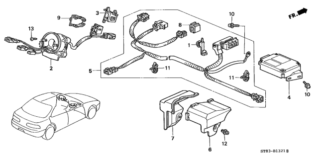 1999 Acura Integra 4 Door GS (LEATHER) KA 4AT SRS Unit Diagram