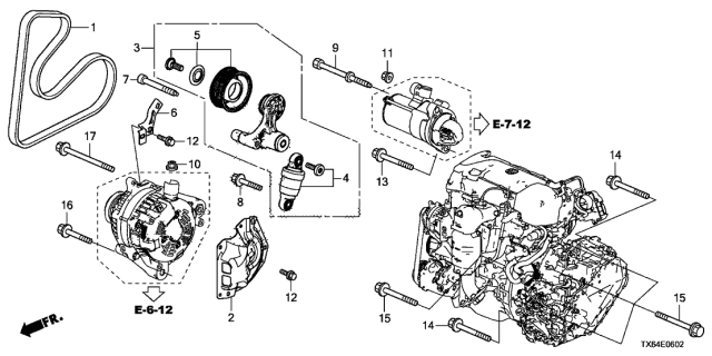 2016 Acura ILX Stay, Alternator Wire Harness Diagram for 32742-R4H-A00