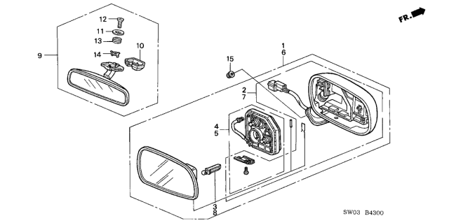 2001 Acura NSX 2 Door NSX-T KA 6MT Mirror Diagram