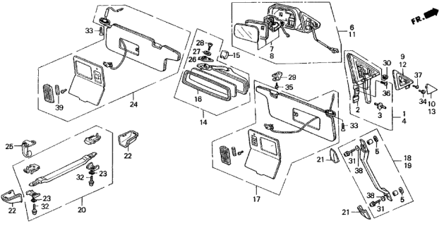 1989 Acura Legend Interior Accessories - Door Mirror Diagram