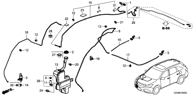 2019 Acura MDX 5 Door TECH (HYBRID (AWD)) KA DCT Windshield Washer Diagram