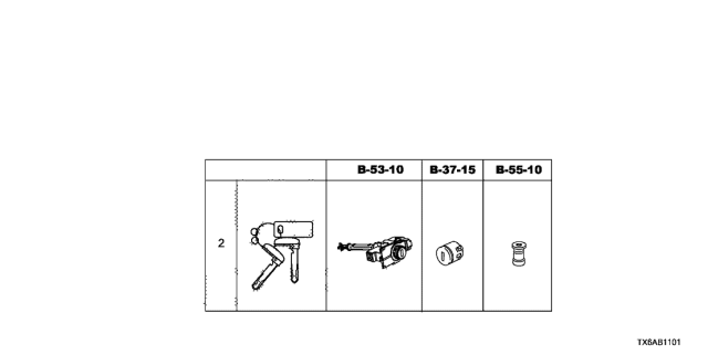 2018 Acura ILX Cylinder Set, Key Diagram for 06350-TX6-A61