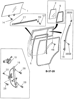 1997 Acura SLX Rear Door Glass - Regulator Diagram