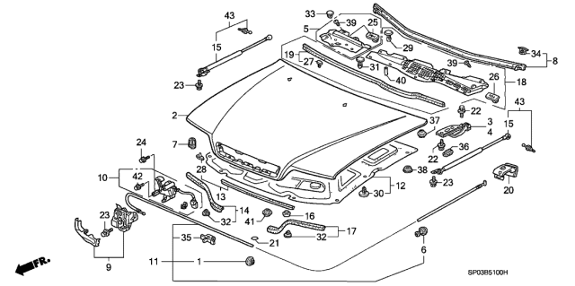 1992 Acura Legend Hood Lock Assembly Diagram for 74120-SP0-003