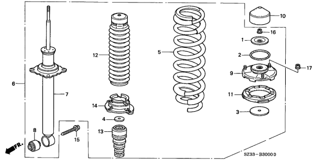 1997 Acura RL Rear Shock Absorber Assembly Diagram for 52610-SZ3-024