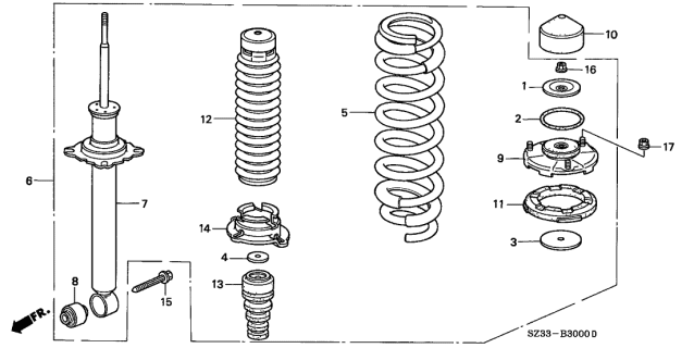 1999 Acura RL Suspension Strut Mount Bushing (Lower) Diagram for 52622-SZ3-004