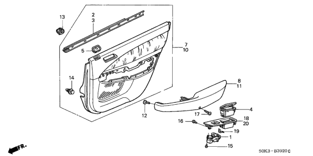 2002 Acura TL Interior-Rear Door-Window Sweep Belt Molding Weatherstrip Left Diagram for 72875-S0K-A01