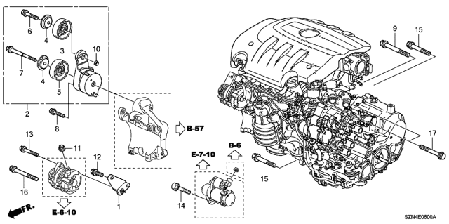 2013 Acura ZDX 5 Door ZDX KA 6AT Alternator Bracket - Tensioner Diagram