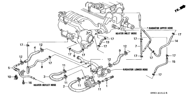 1999 Acura Integra Cooling System Misc/Engine Coolant Hose Diagram for 19506-P72-J00