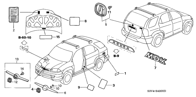 2004 Acura MDX Emblems - Caution Labels Diagram