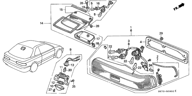 1993 Acura Integra 3 Door GSL (LEATHER) KA 4AT Taillight Diagram
