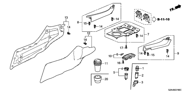 2010 Acura ZDX 5 Door TECH KA 6AT Front Console Diagram