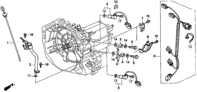 1997 Acura TL 4 Door BAS2.5 KA 4AT AT Oil Level Gauge - Harness Diagram