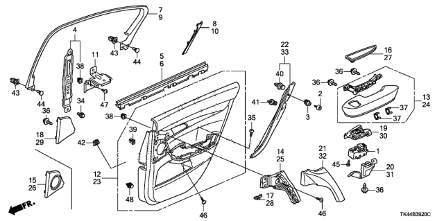 2009 Acura TL Right Rear Door Lining Armrest Assembly (Type E) Diagram for 83702-TK4-A12ZE