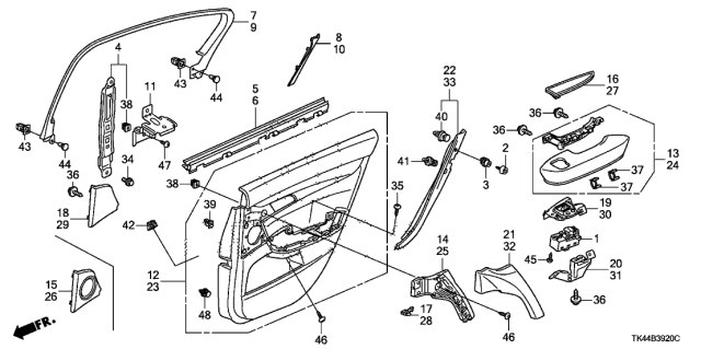 2009 Acura TL Right Rear Door Lining Armrest Assembly (Type F) Diagram for 83702-TK4-A12ZF