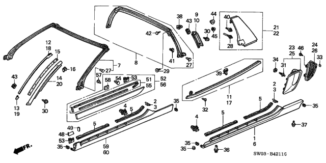 2001 Acura NSX 2 Door NSX-T KA 6MT Molding Diagram