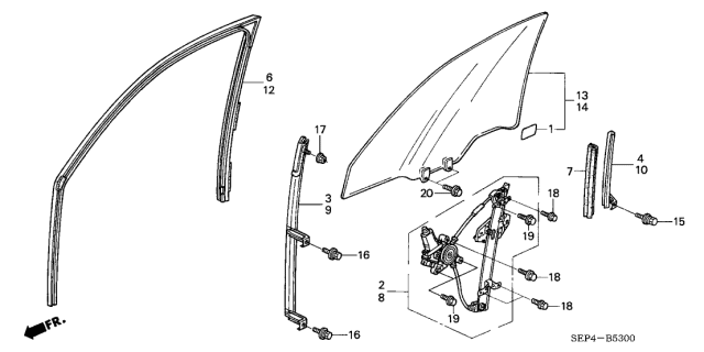 2006 Acura TL Front Door Glass - Door Regulator Diagram