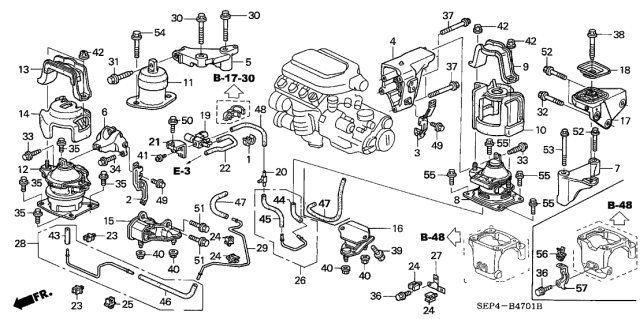 2005 Acura TL Rear Engine Mounting Bracket Diagram for 50610-SDB-A01